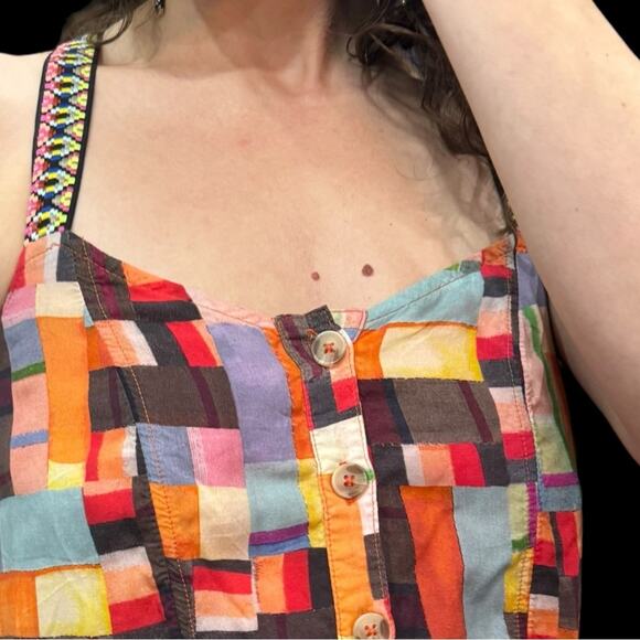 Anthropologie Pilcro Abstract Peplum Tank Women's Small Multicolor Patchwork - Picture 3 of 3